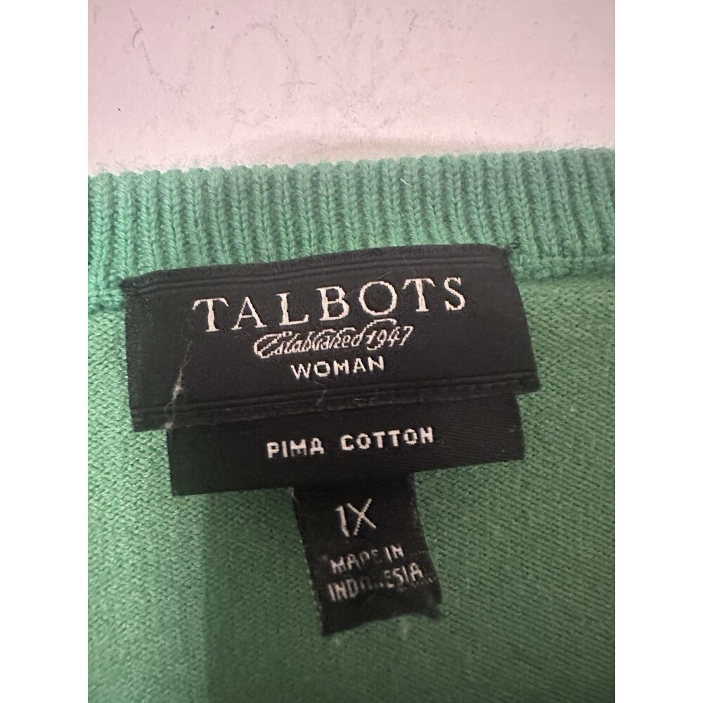 Talbots Sweater Vest Kelly Green Pima Cotton Sleeveless Plus Size 1X Lightweight - Picture 5 of 5